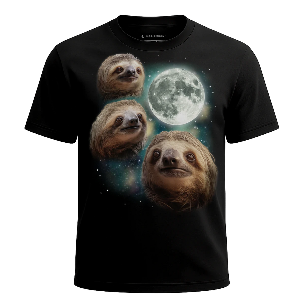 MagicMoon Three Sloth Moon - Funny Animal Shirt, White Elephant Gift, Novelty T-Shirt
