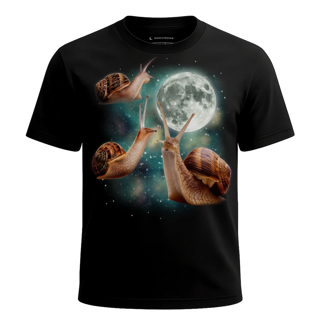 MagicMoon Three Snails Moon - Funny Animal Shirt, White Elephant Gift, Novelty T-Shirt