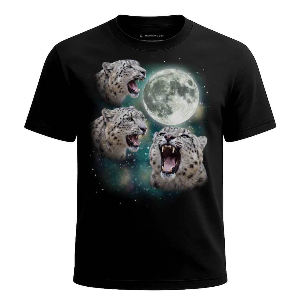 MagicMoon Three Snow Leopard Moon - Funny Animal Shirt, White Elephant Gift, Novelty T-Shirt