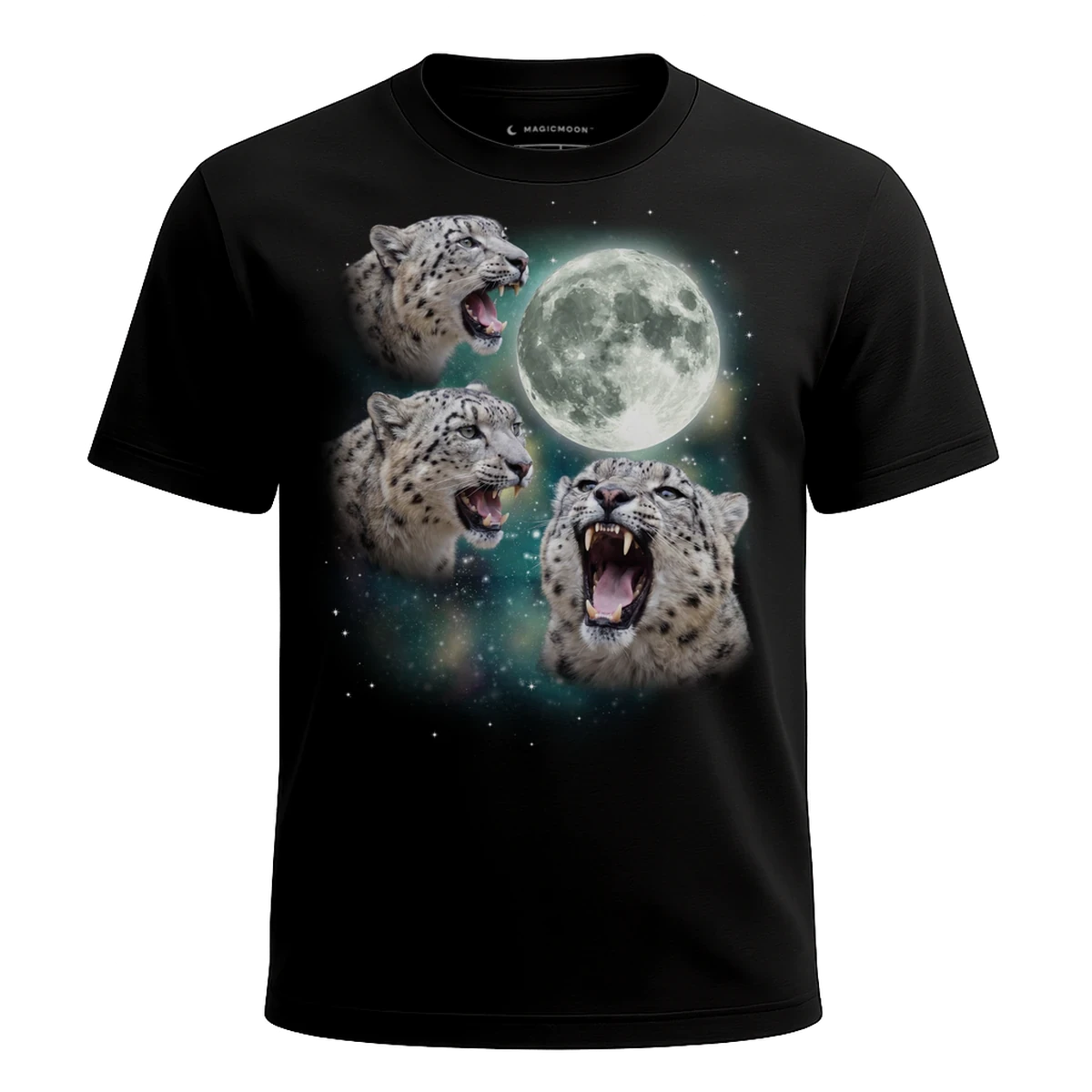 MagicMoon Three Snow Leopard Moon - Funny Animal Shirt, White Elephant Gift, Novelty T-Shirt