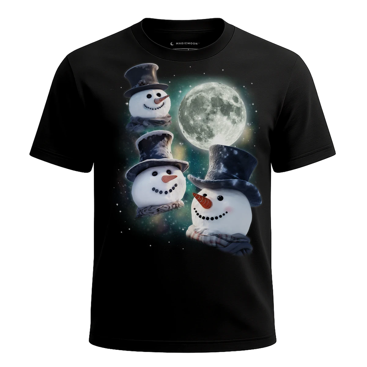 MagicMoon Three Snowman Moon - Christmas Gift Shirt, White Elephant Gift, Novelty T-Shirt