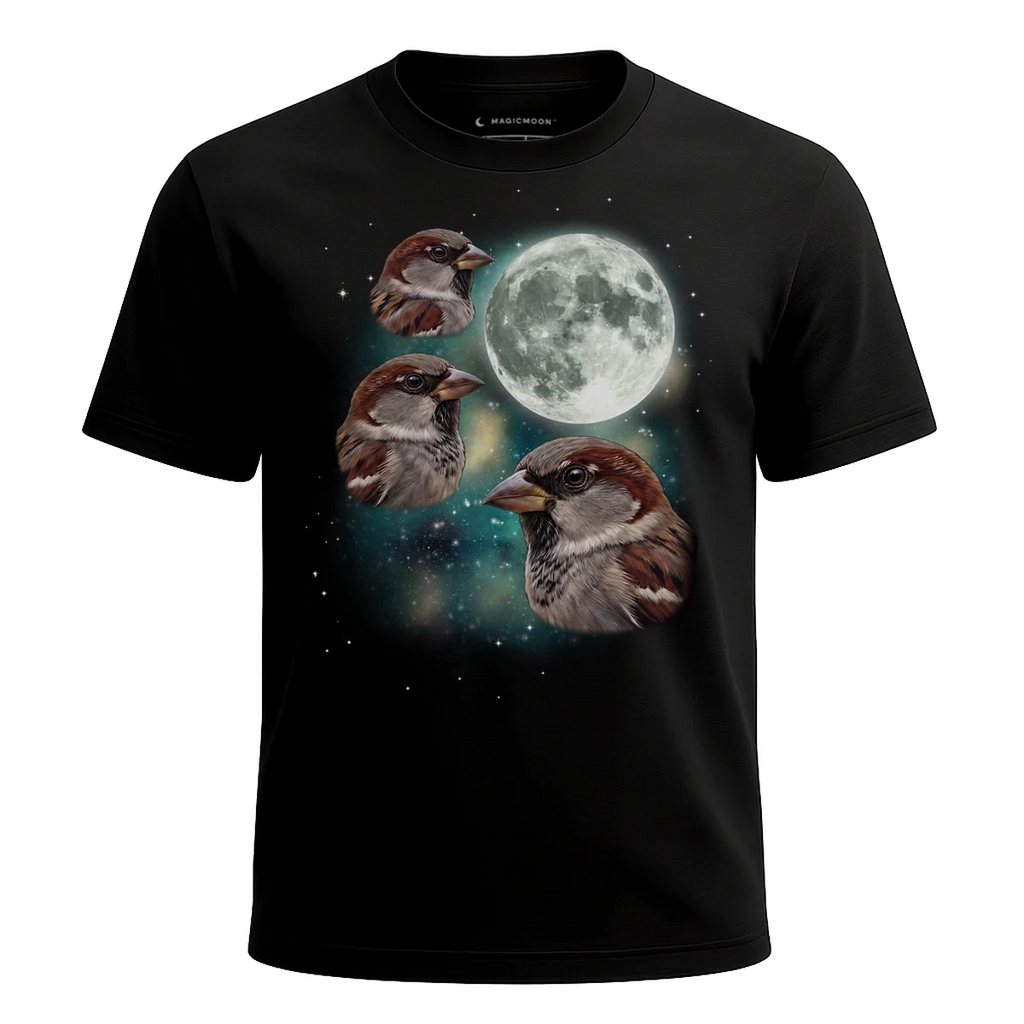 MagicMoon Three Sparrow Moon - Funny Animal Shirt, White Elephant Gift, Novelty T-Shirt