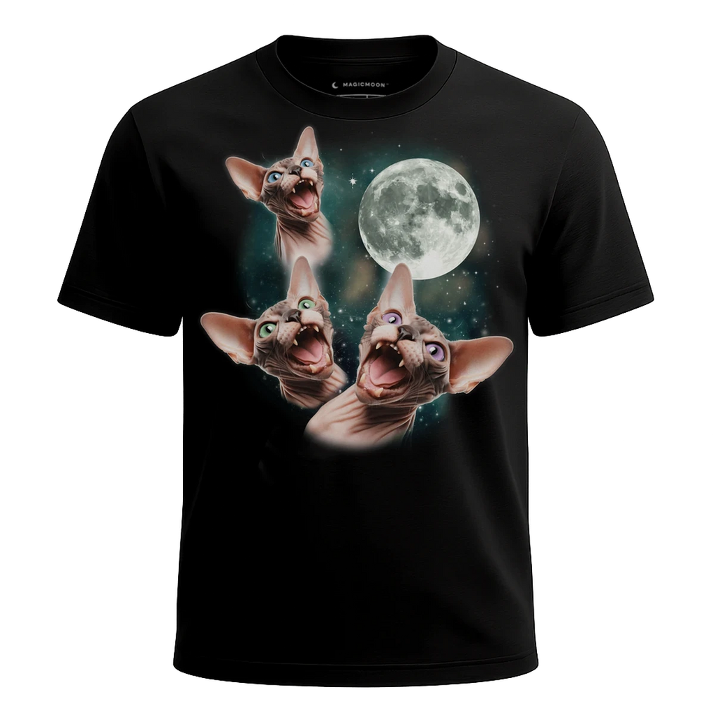 MagicMoon Three Sphynx Cat 2 Moon - Funny Novelty Shirt, White Elephant Gift, Novelty T-Shirt