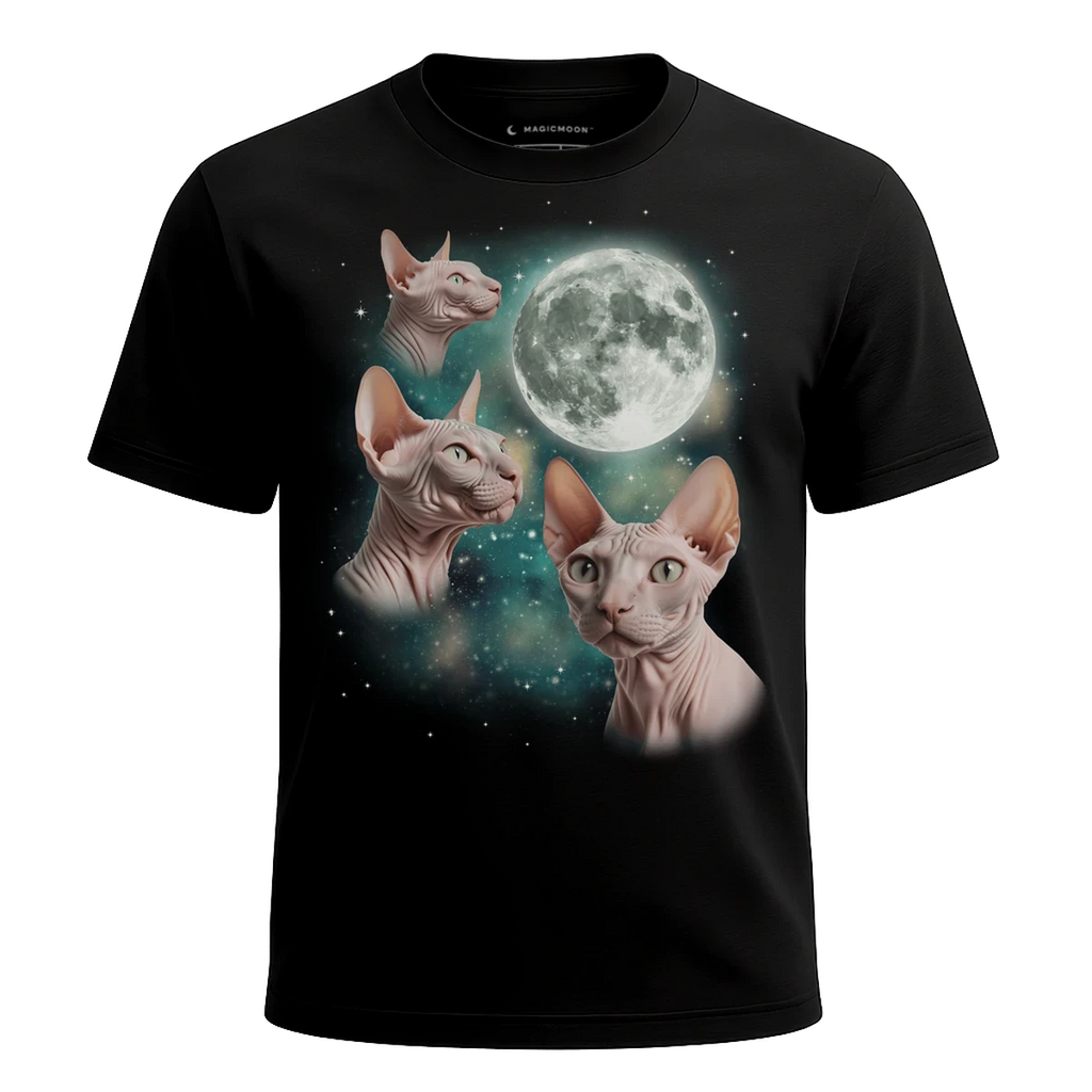 MagicMoon Three Sphynx Cat Moon - Funny Novelty Shirt, White Elephant Gift, Novelty T-Shirt