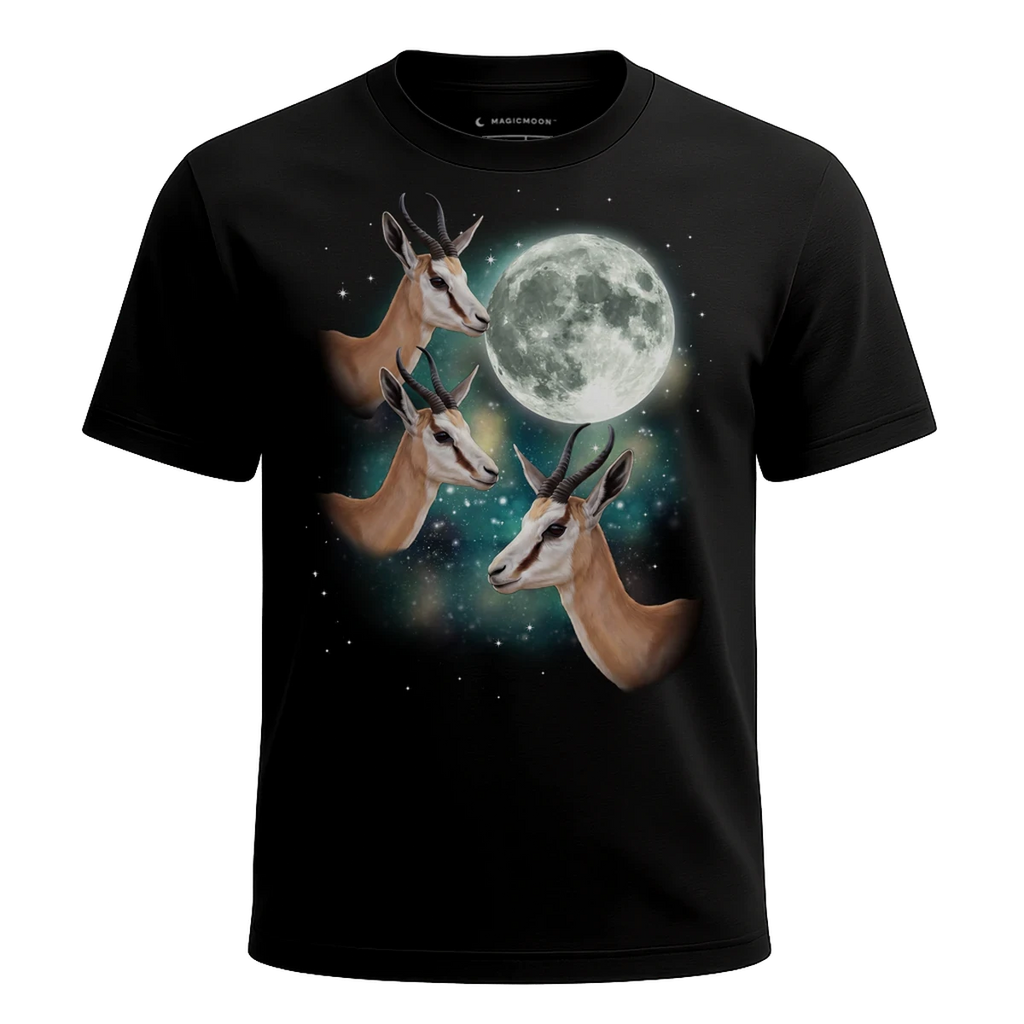 MagicMoon Three Springbok Moon - Funny Animal Shirt, White Elephant Gift, Novelty T-Shirt