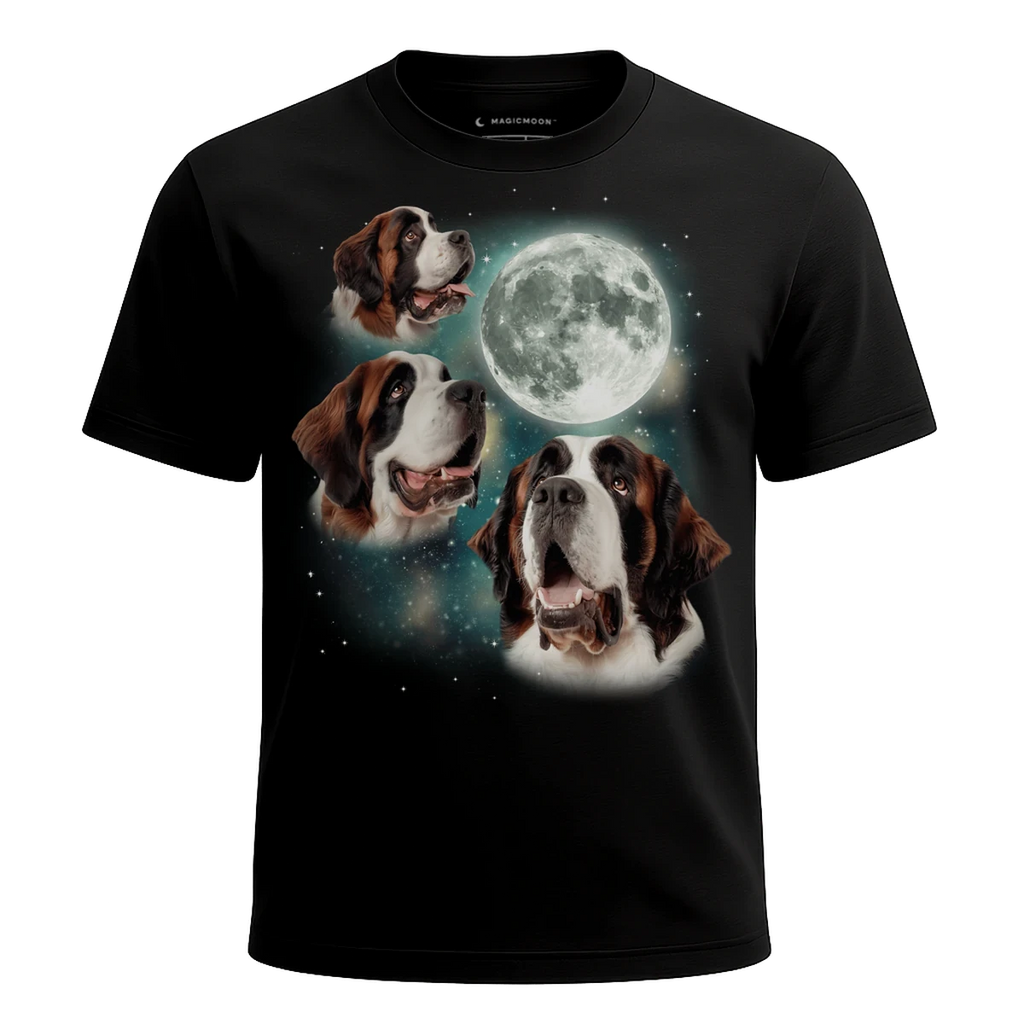 MagicMoon Three St. Bernard Moon - Funny Animal Shirt, White Elephant Gift, Novelty T-Shirt