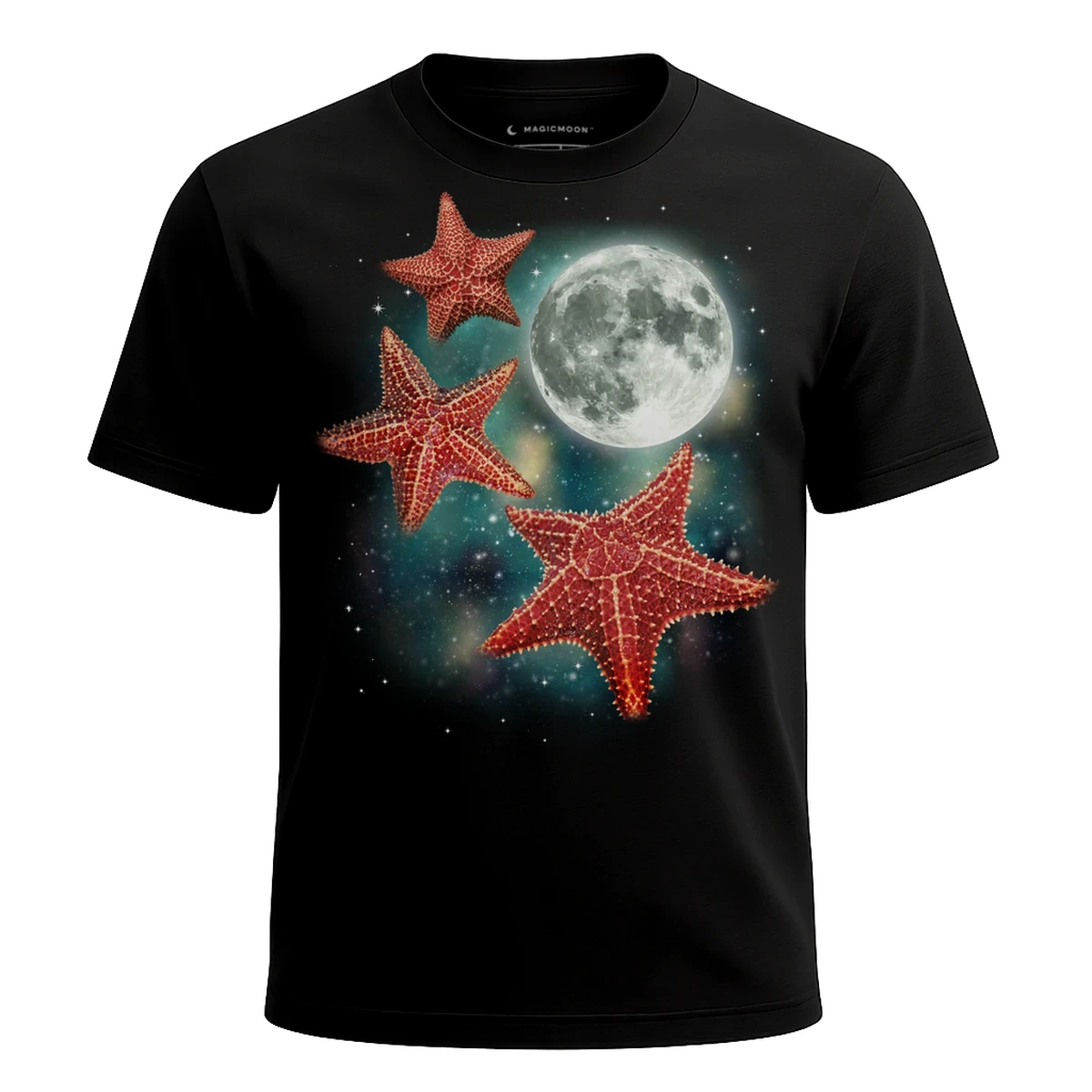 MagicMoon Three Starfish Moon - Funny Animal Shirt, White Elephant Gift, Novelty T-Shirt