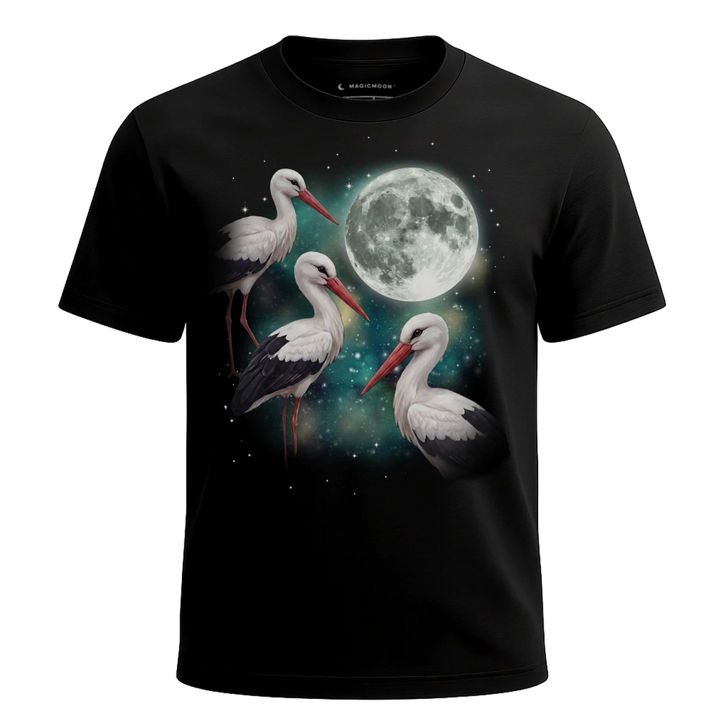 MagicMoon Three Stork Moon - Funny Animal Shirt, White Elephant Gift, Novelty T-Shirt