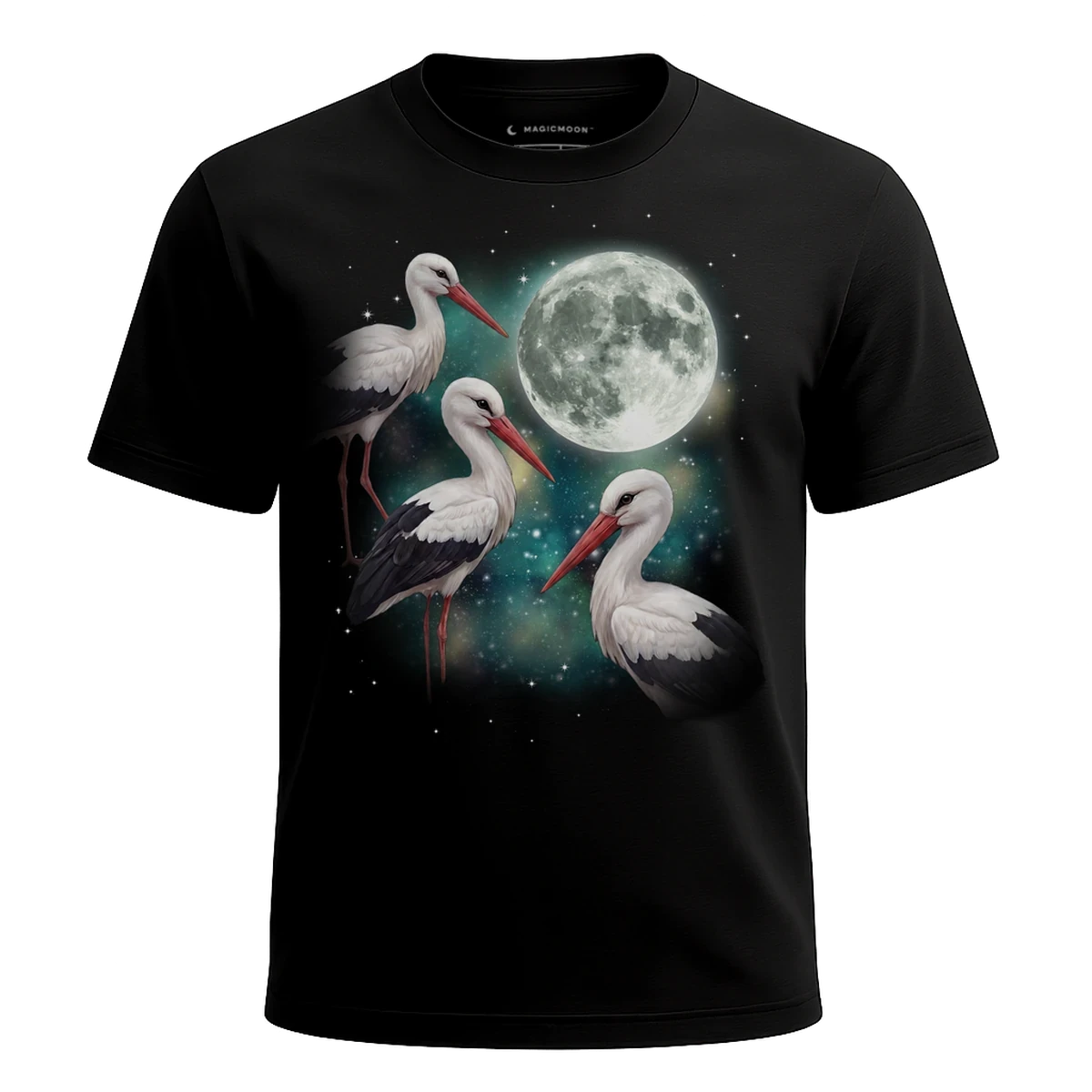 MagicMoon Three Stork Moon - Funny Animal Shirt, White Elephant Gift, Novelty T-Shirt