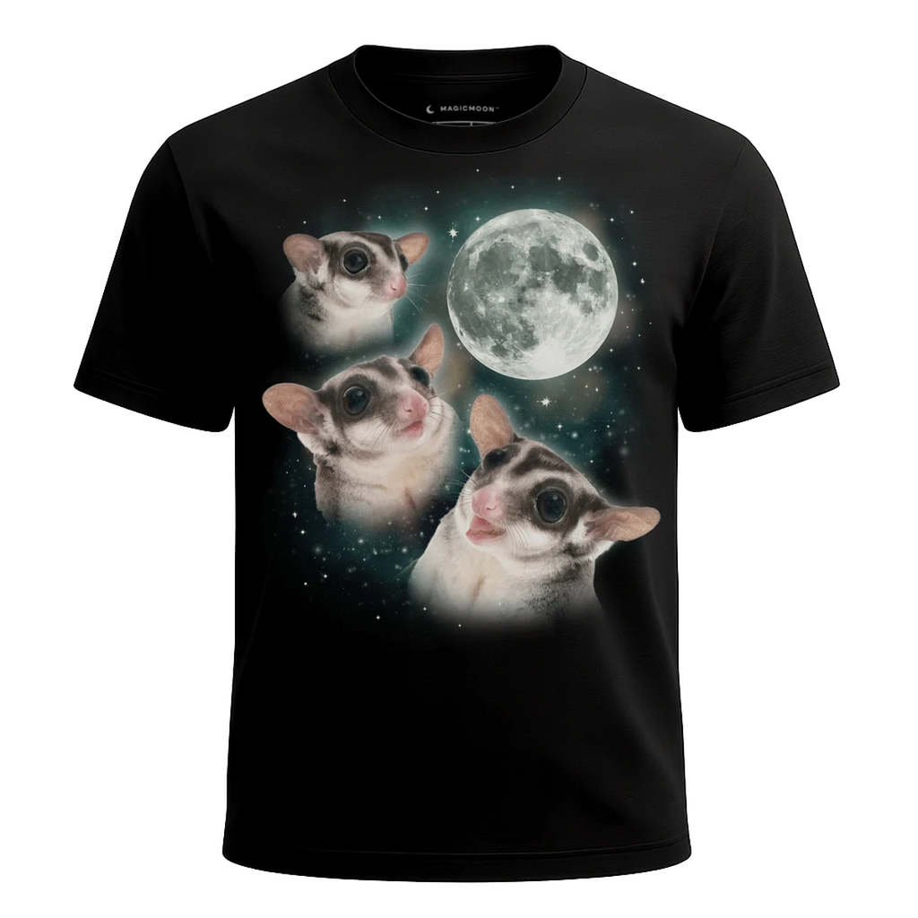 MagicMoon Three Sugar Glider Moon - Funny Animal Shirt, White Elephant Gift, Novelty T-Shirt