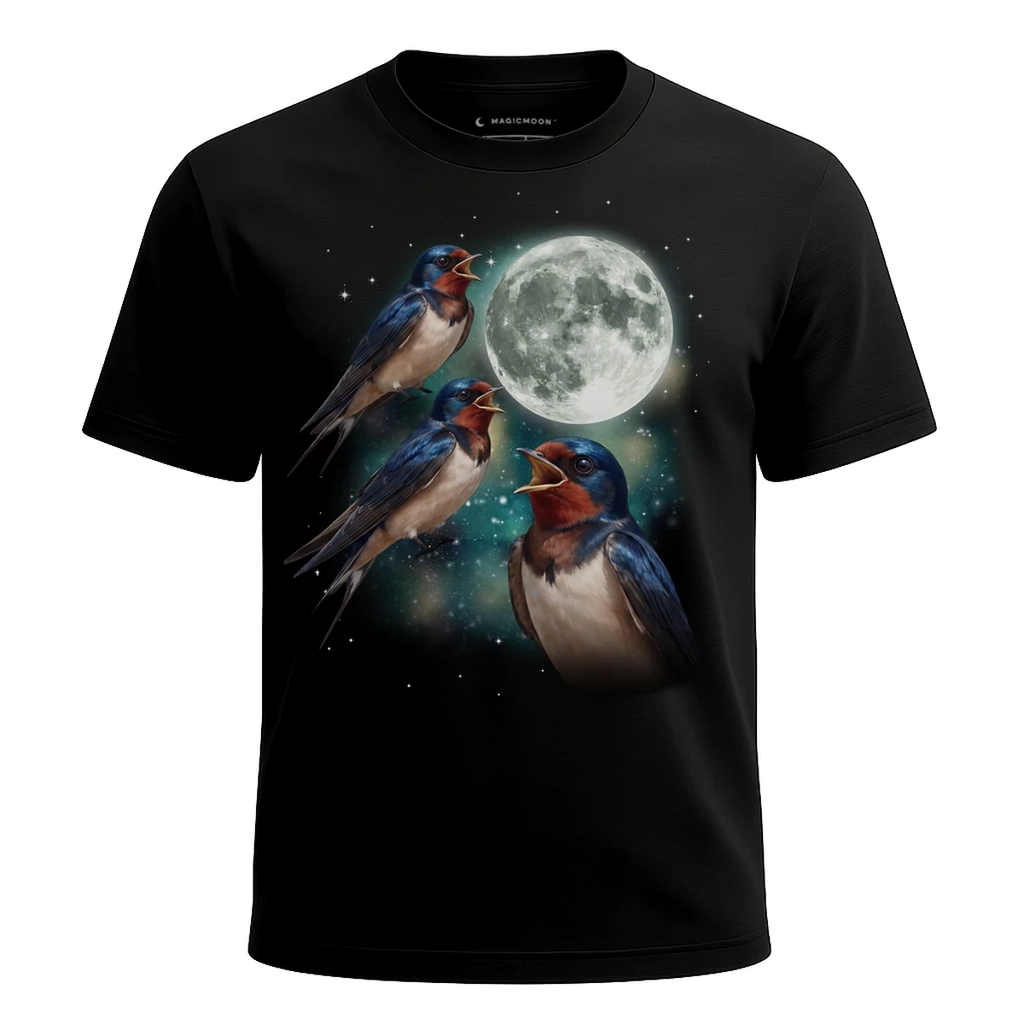MagicMoon Three Swallow Moon - Funny Animal Shirt, White Elephant Gift, Novelty T-Shirt