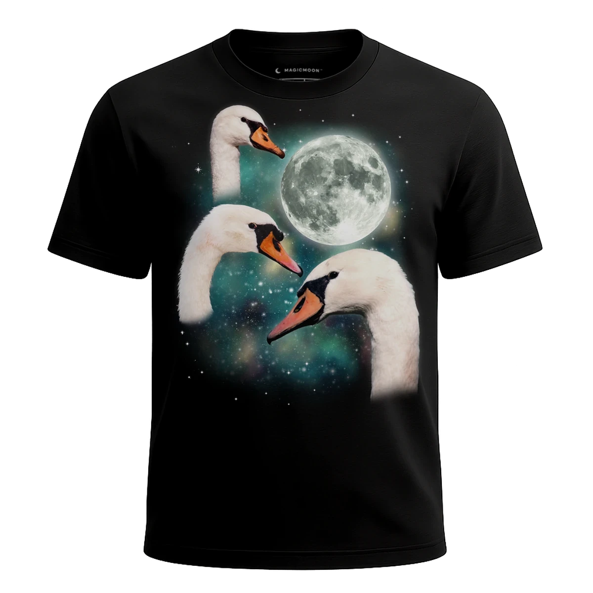 MagicMoon Three Swans Moon - Funny Animal Shirt, White Elephant Gift, Novelty T-Shirt