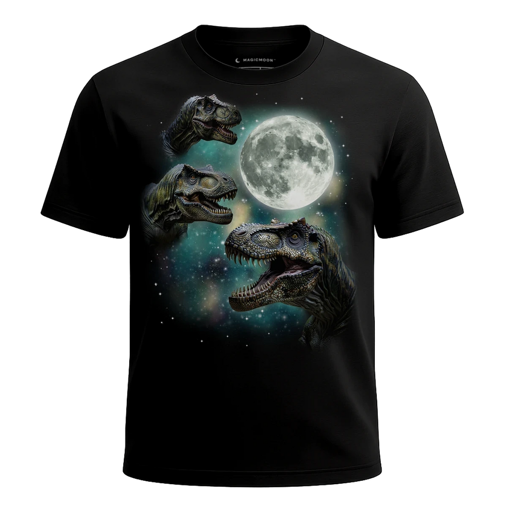 MagicMoon Three T-Rex Moon - Funny Novelty Shirt, White Elephant Gift, Novelty T-Shirt
