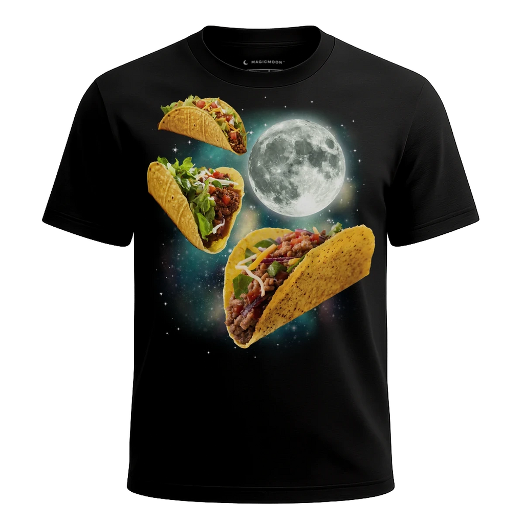 MagicMoon Three Tacos Moon - Funny Food Shirt, White Elephant Gift, Novelty T-Shirt