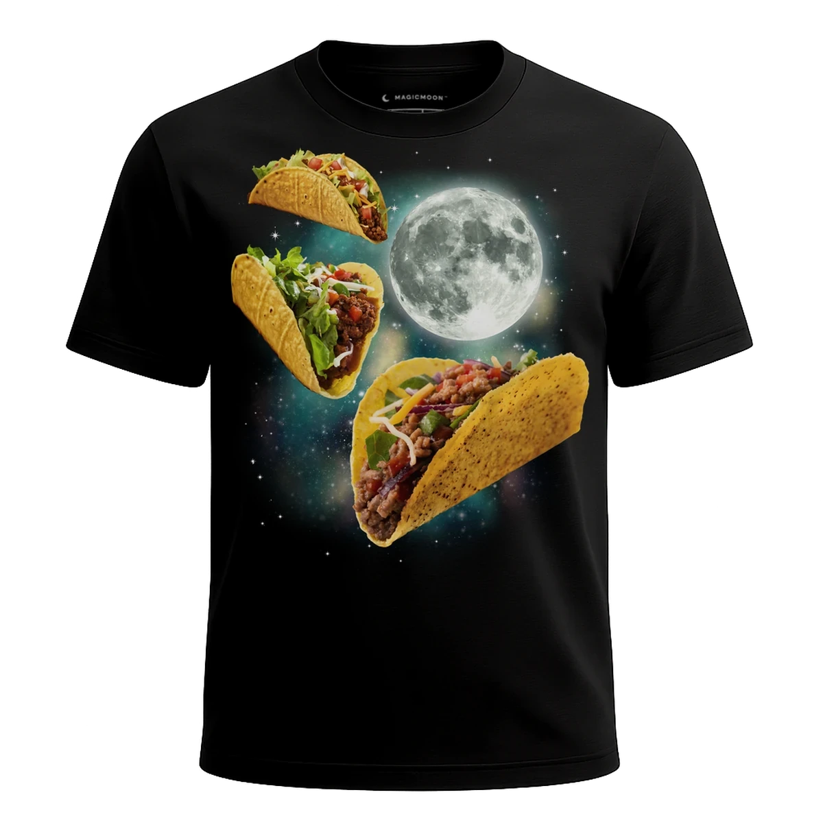 MagicMoon Three Tacos Moon - Funny Food Shirt, White Elephant Gift, Novelty T-Shirt