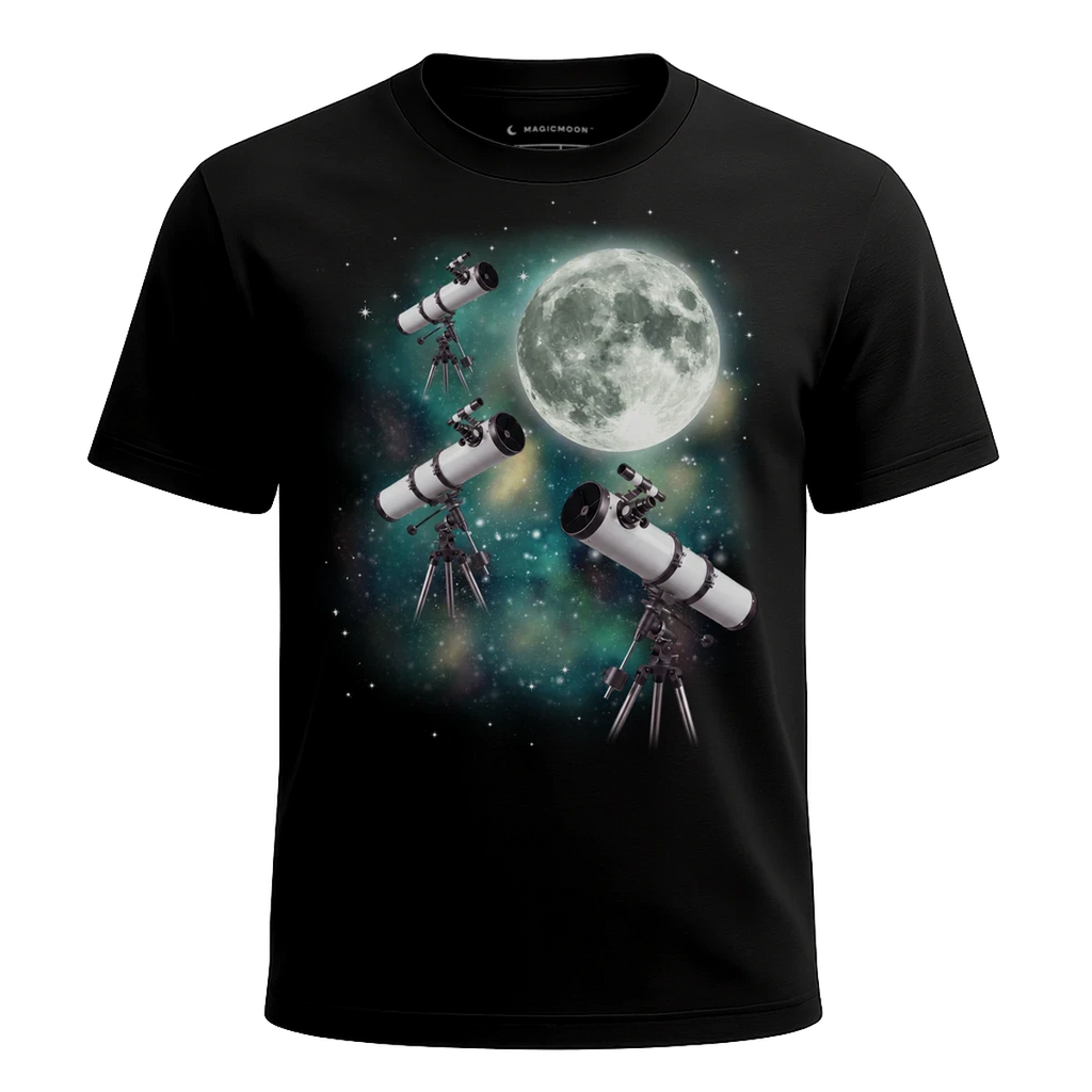 MagicMoon Three Telescope Moon - Funny Novelty Shirt, White Elephant Gift, Novelty T-Shirt
