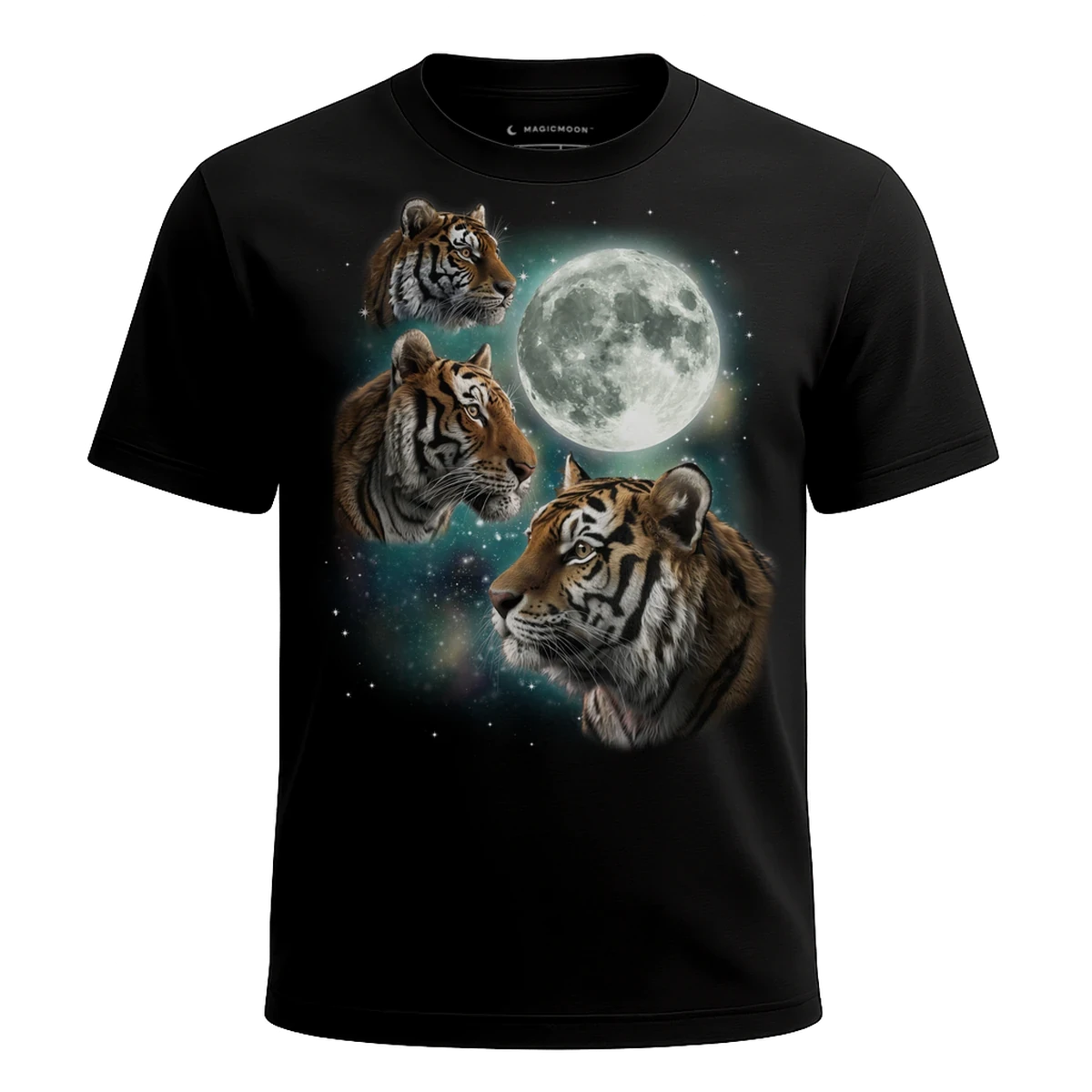 MagicMoon Three Tiger Moon - Funny Animal Shirt, White Elephant Gift, Novelty T-Shirt