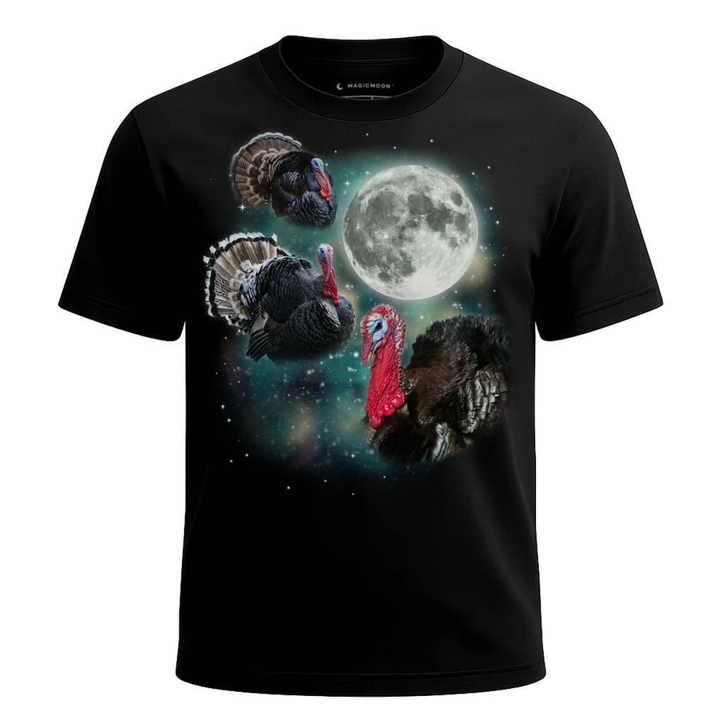 MagicMoon Three Turkey Moon - Funny Animal Shirt, White Elephant Gift, Novelty T-Shirt