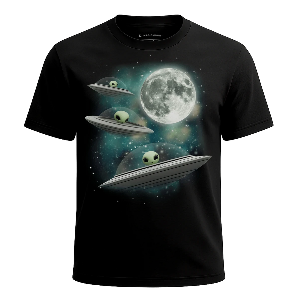 MagicMoon Three Ufo Moon - Funny Novelty Shirt, White Elephant Gift, Novelty T-Shirt