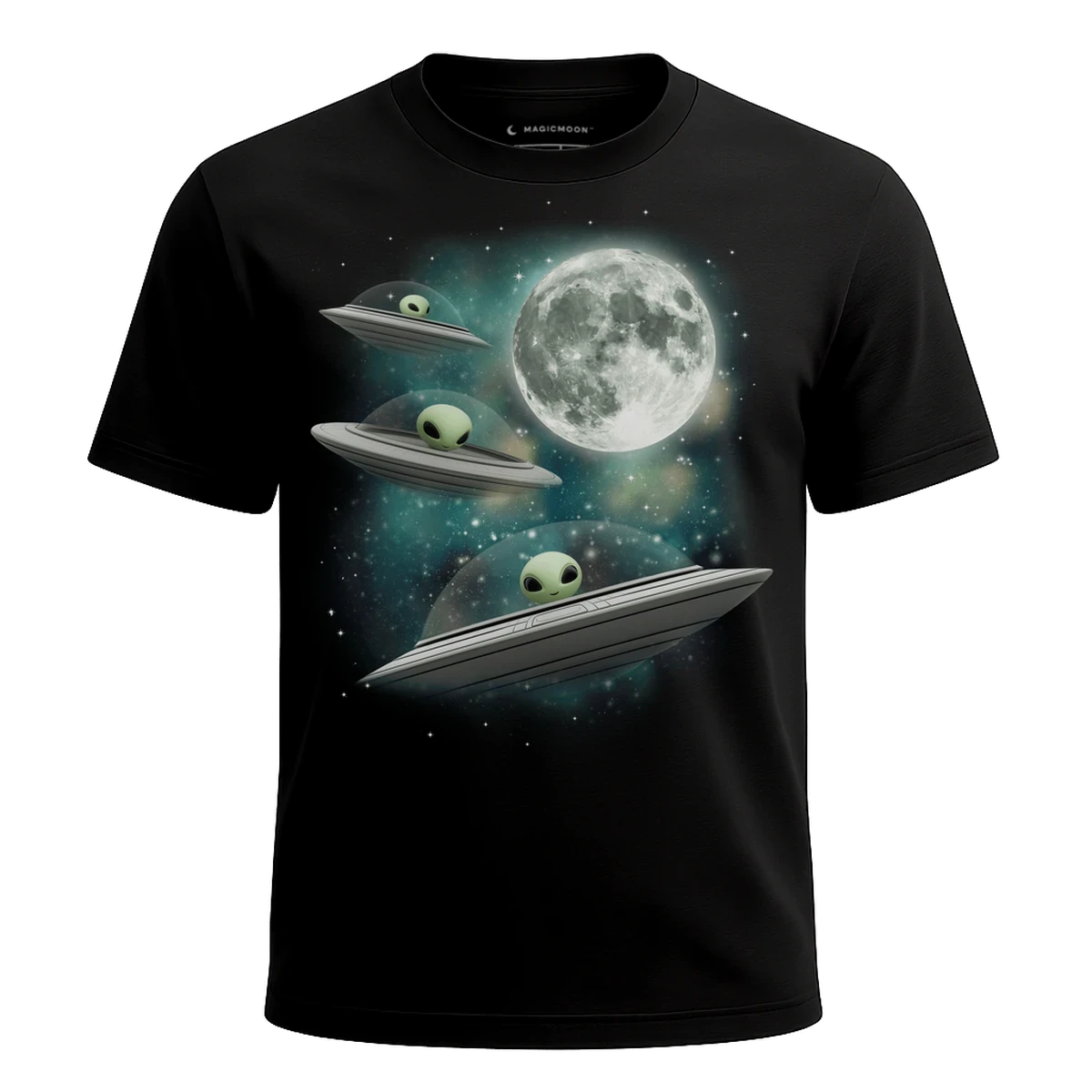 MagicMoon Three Ufo Moon - Funny Novelty Shirt, White Elephant Gift, Novelty T-Shirt