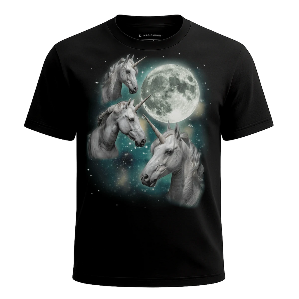 MagicMoon Three Unicorn Moon - Funny Novelty Shirt, White Elephant Gift, Novelty T-Shirt
