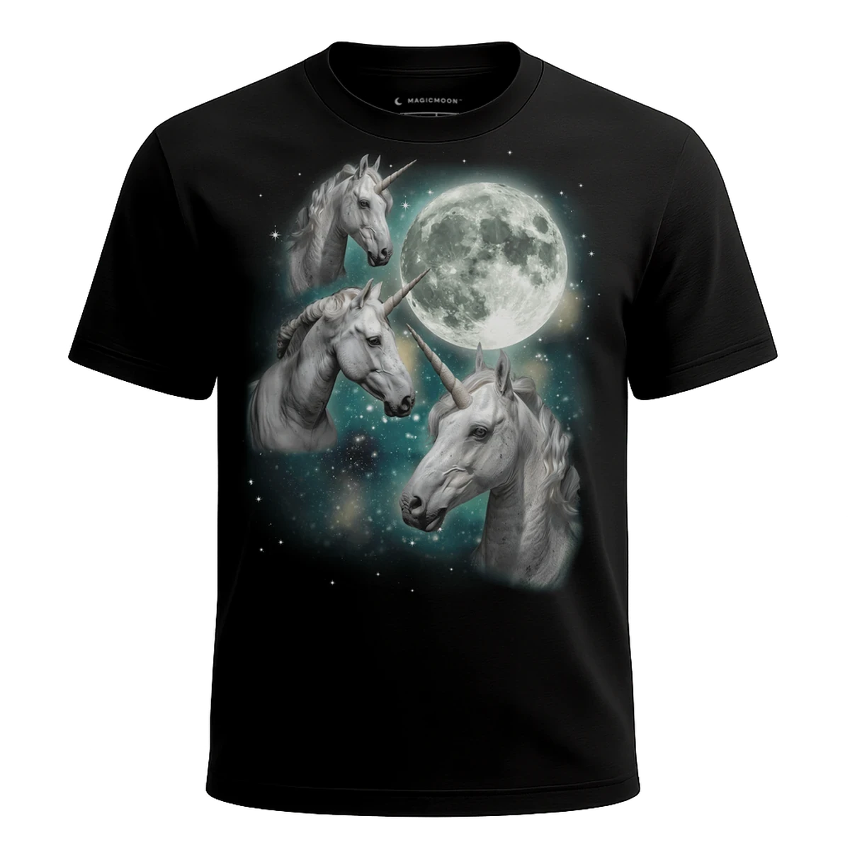 MagicMoon Three Unicorn Moon - Funny Novelty Shirt, White Elephant Gift, Novelty T-Shirt