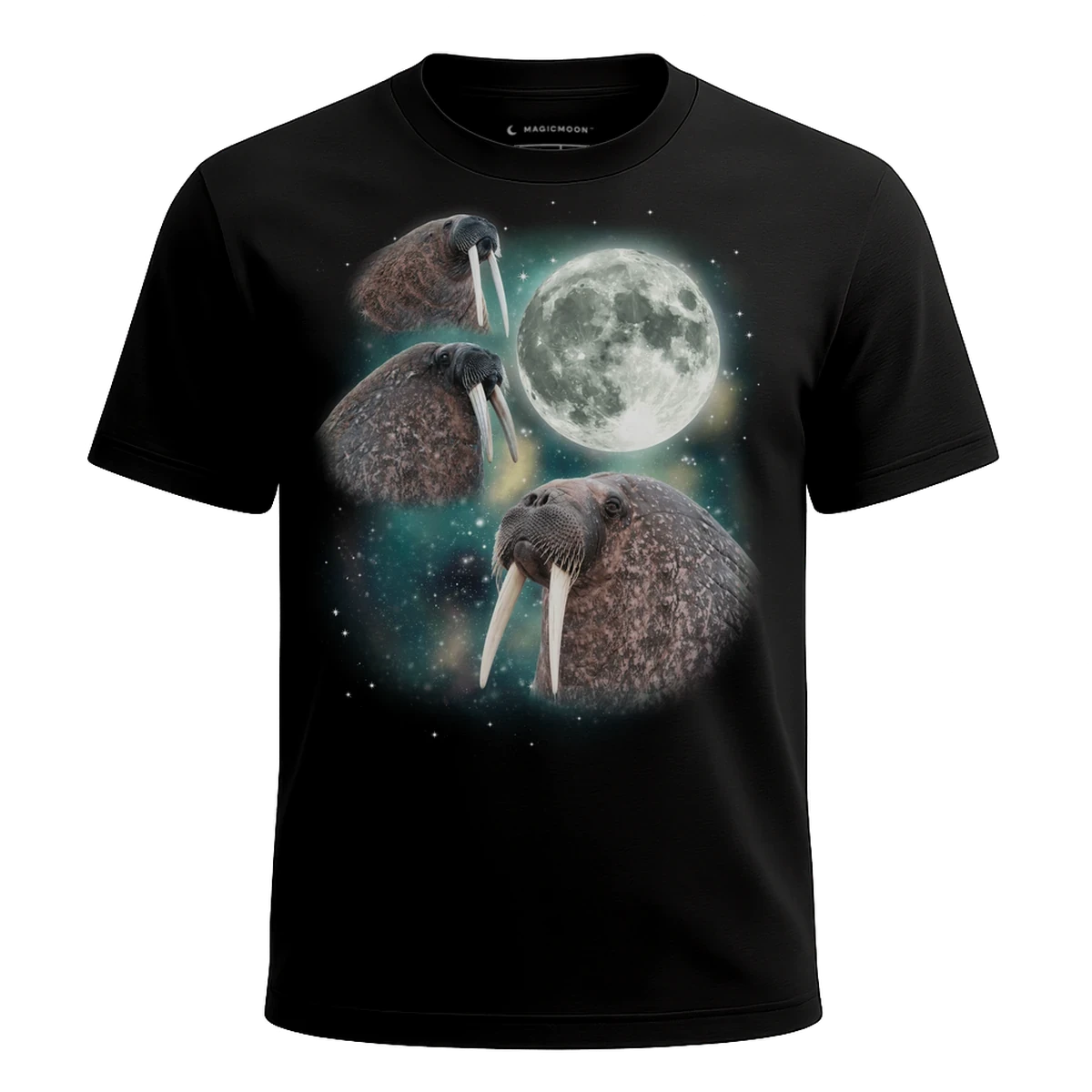 MagicMoon Three Walrus Moon - Funny Animal Shirt, White Elephant Gift, Novelty T-Shirt