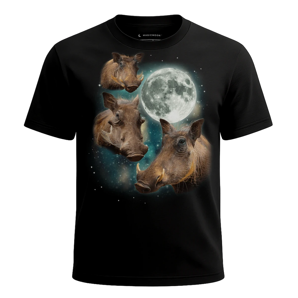 MagicMoon Three Warthog Moon - Funny Animal Shirt, White Elephant Gift, Novelty T-Shirt