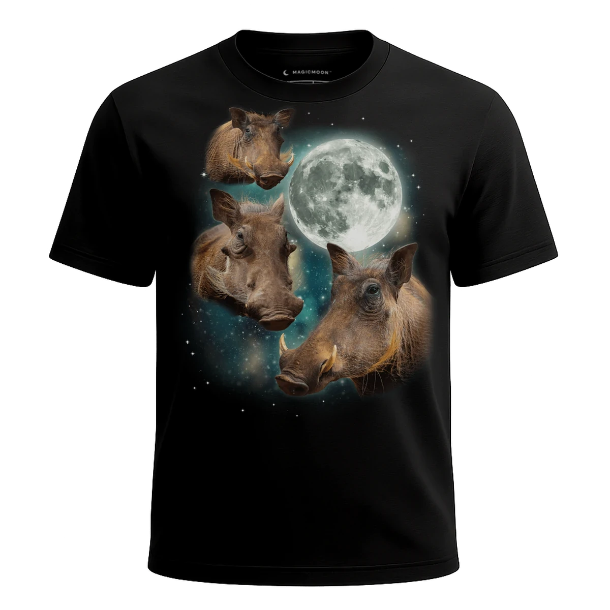 MagicMoon Three Warthog Moon - Funny Animal Shirt, White Elephant Gift, Novelty T-Shirt