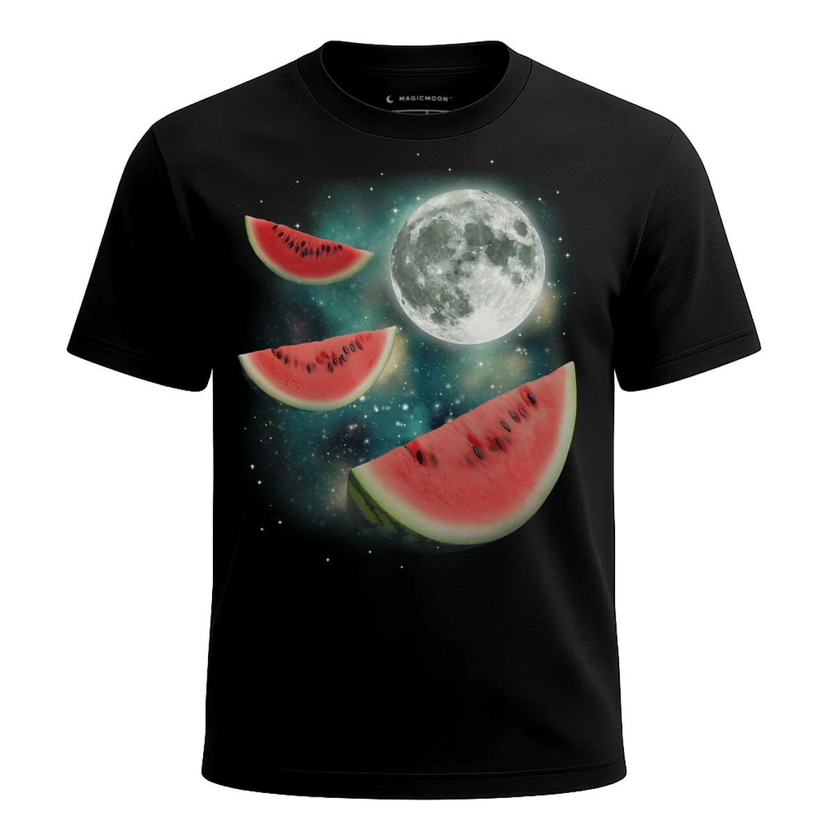 MagicMoon Three Watermelon Moon - Funny Food Shirt, White Elephant Gift, Novelty T-Shirt