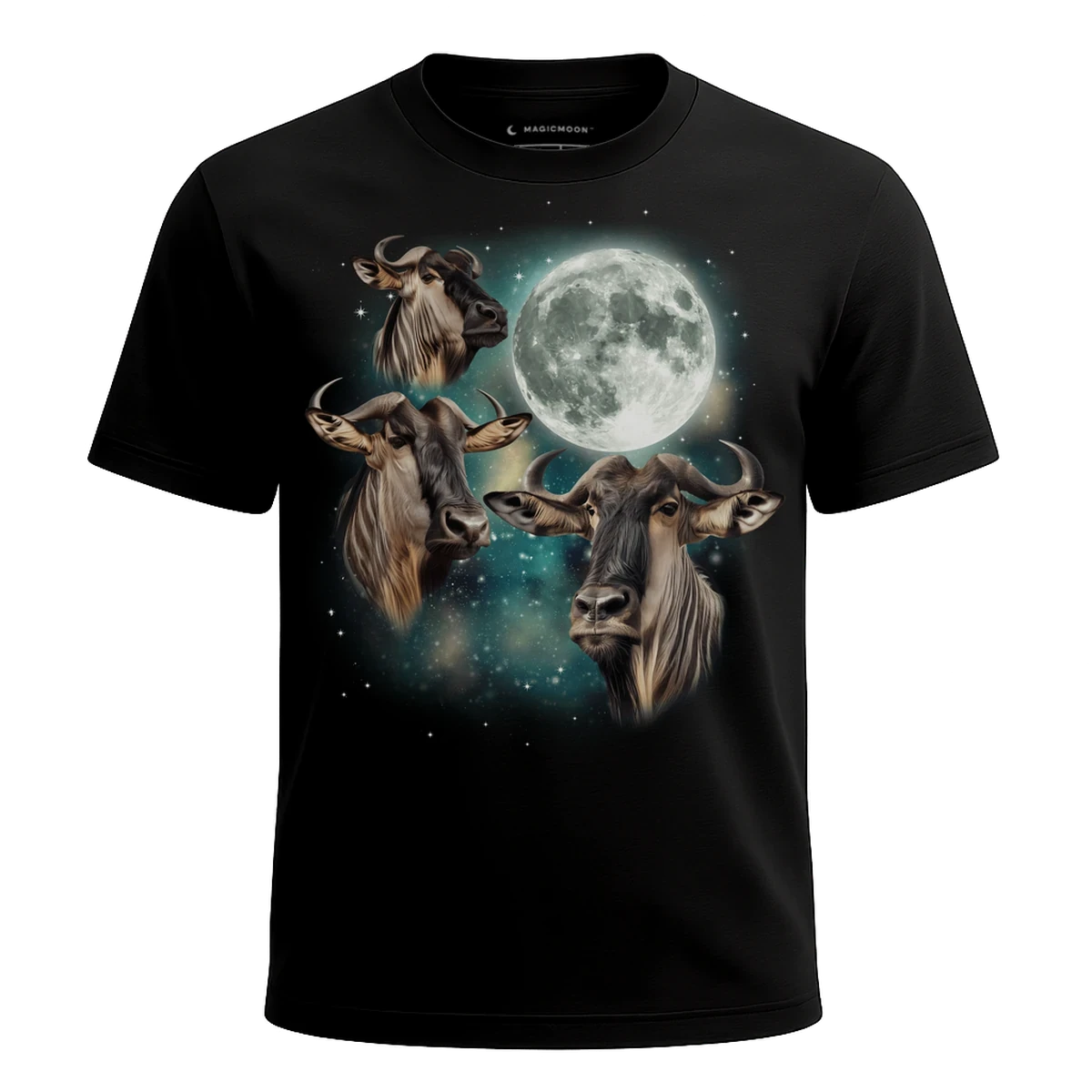 MagicMoon Three Wildebeest Moon - Funny Animal Shirt, White Elephant Gift, Novelty T-Shirt