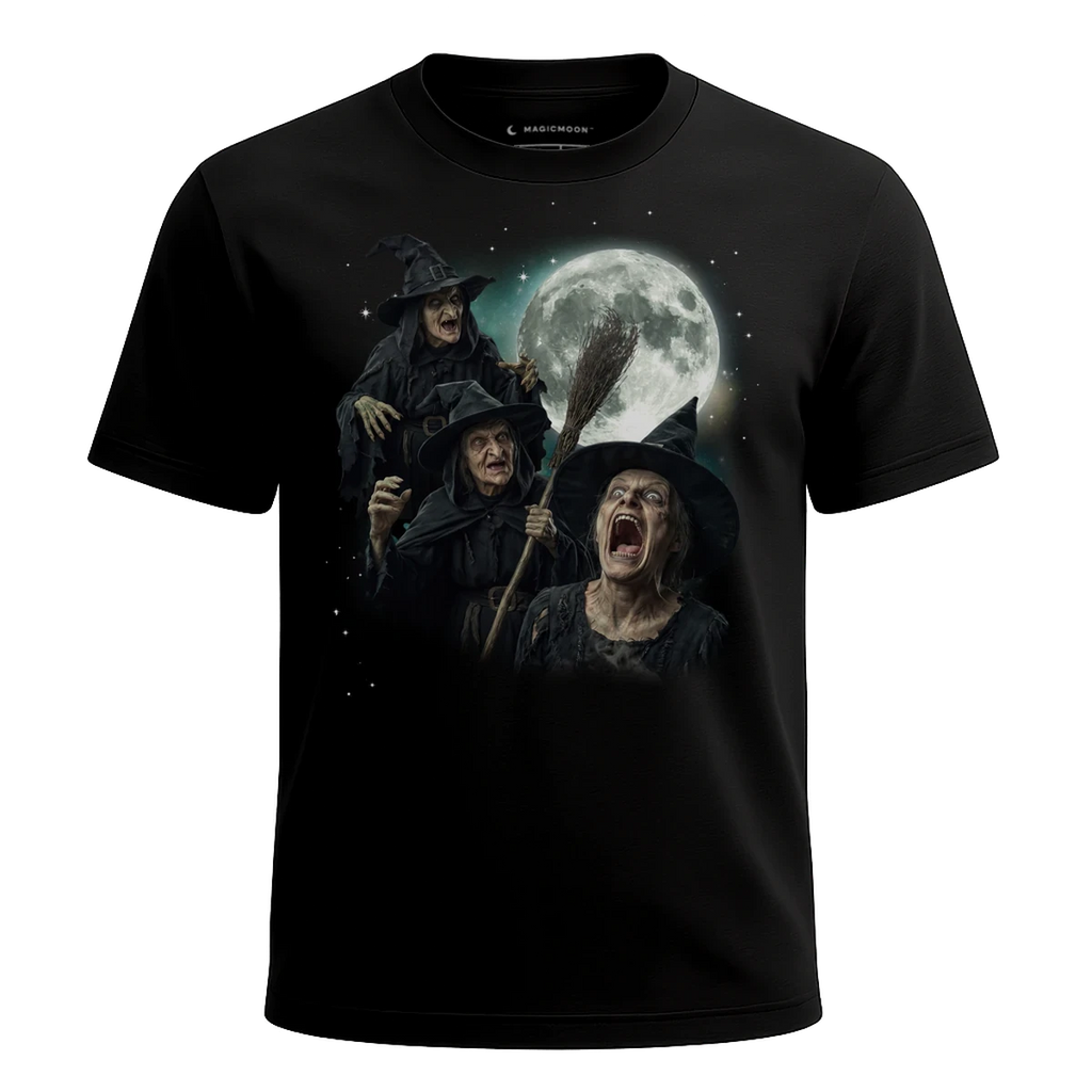 MagicMoon Three Witch Moon - Halloween Costume Shirt, White Elephant Gift, Novelty T-Shirt
