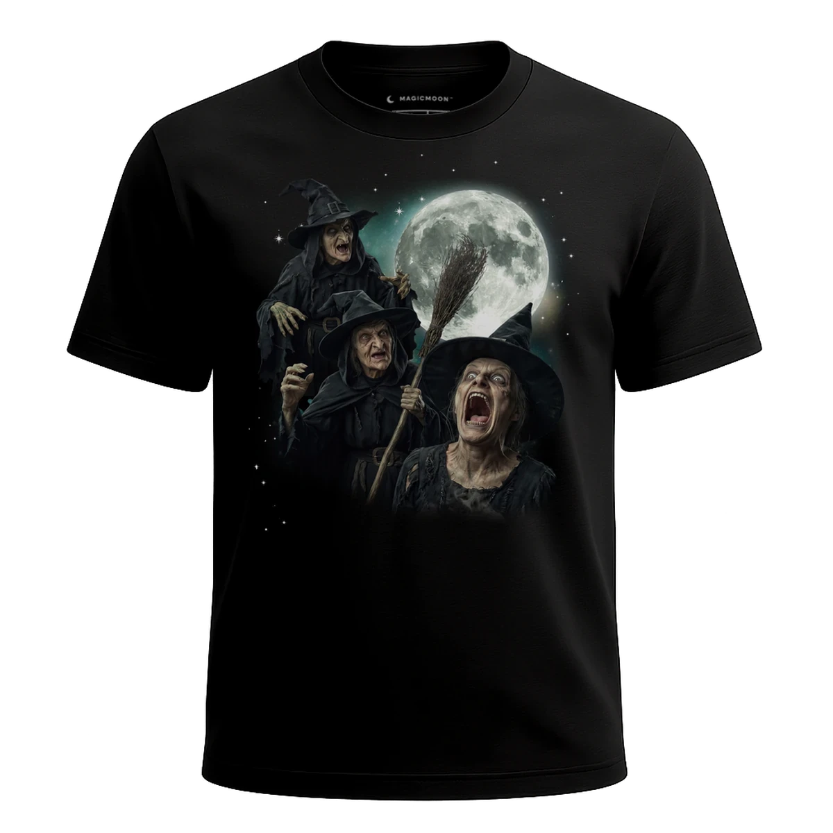MagicMoon Three Witch Moon - Halloween Costume Shirt, White Elephant Gift, Novelty T-Shirt