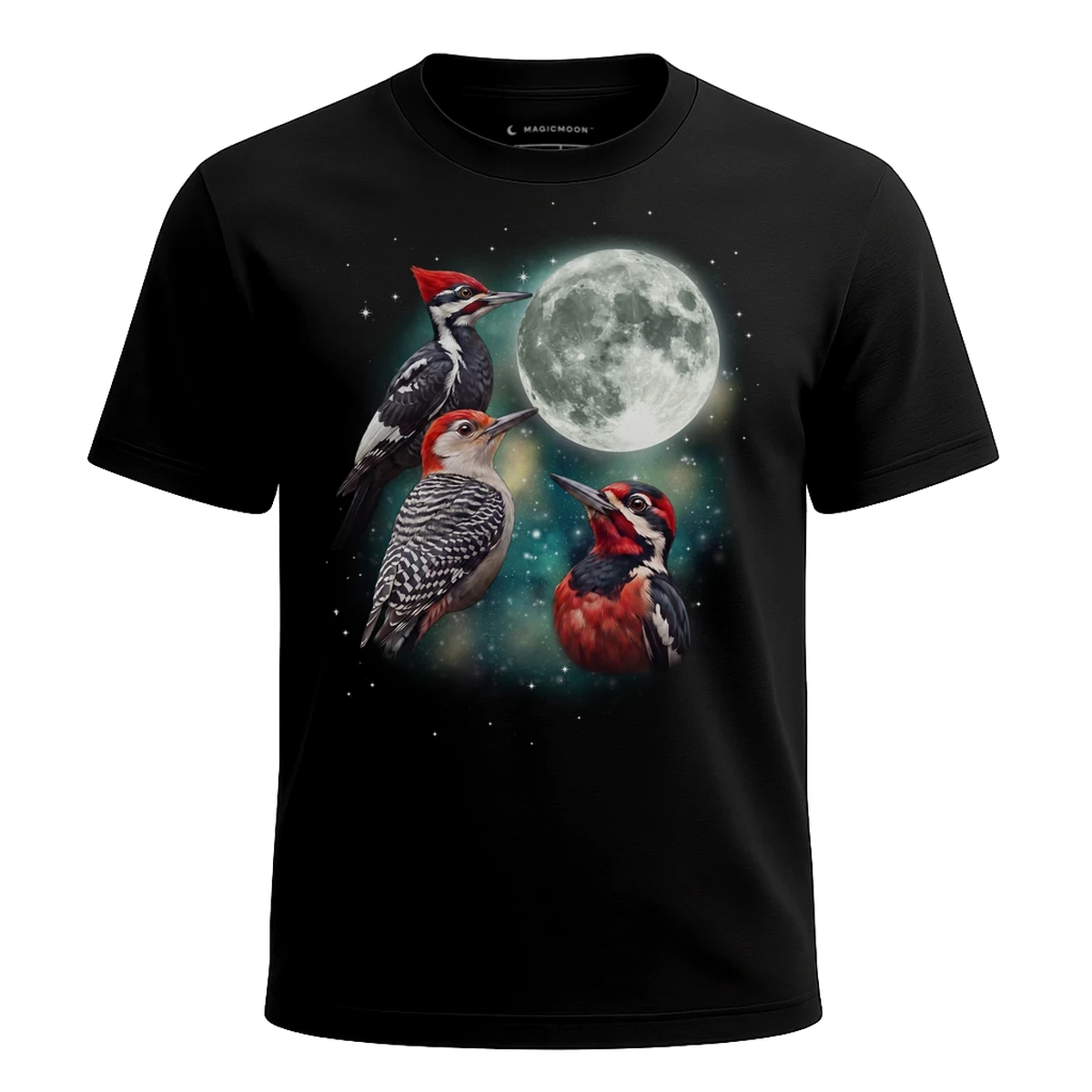 MagicMoon Three Woodpecker Moon - Funny Animal Shirt, White Elephant Gift, Novelty T-Shirt
