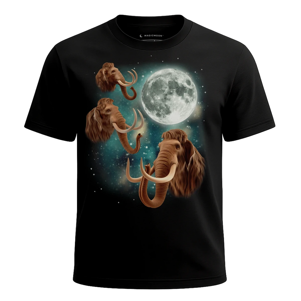 MagicMoon Three Woolly Mammoth Moon - Funny Animal Shirt, White Elephant Gift, Novelty T-Shirt