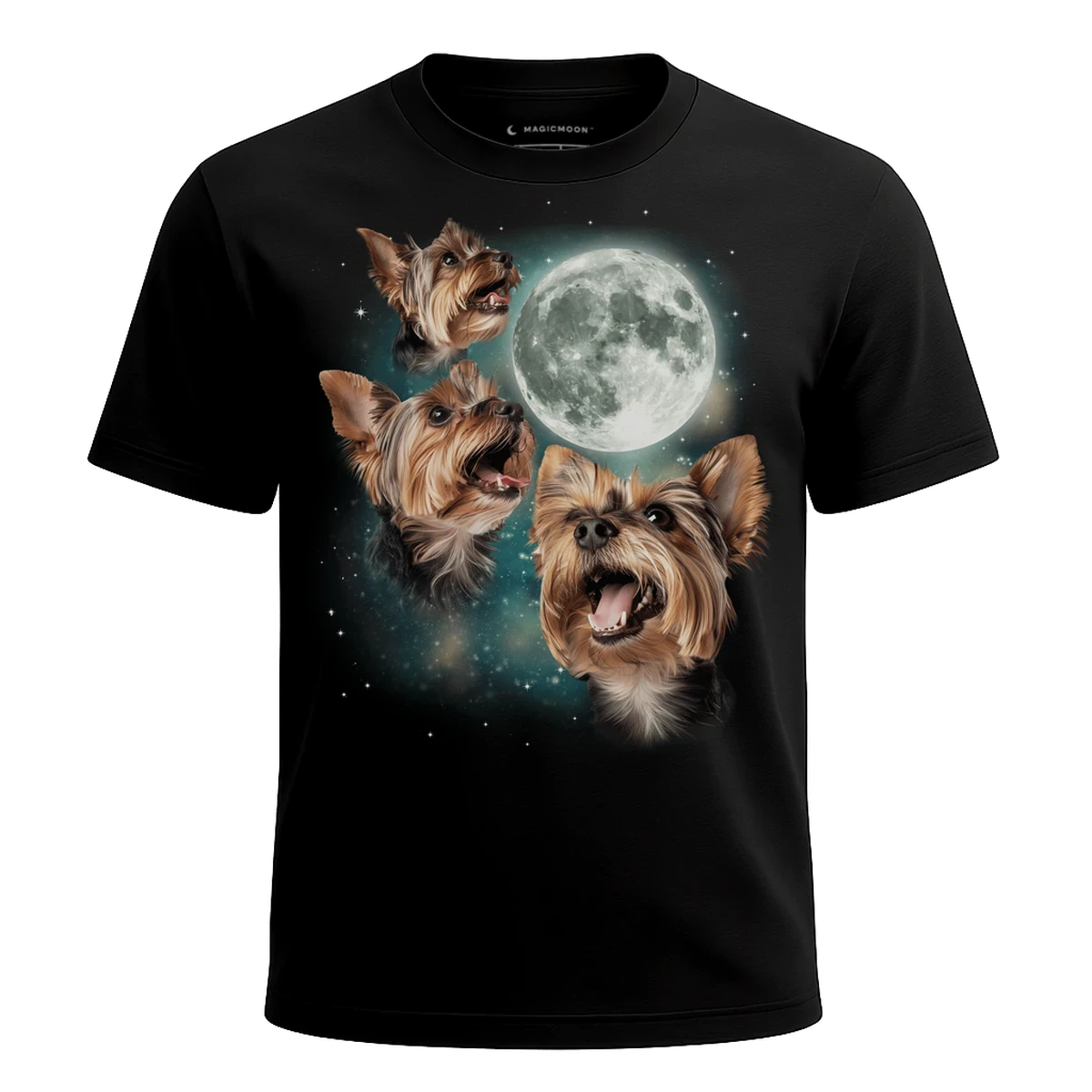 MagicMoon Three Yorkshire Terrier Moon - Funny Animal Shirt, White Elephant Gift, Novelty T-Shirt